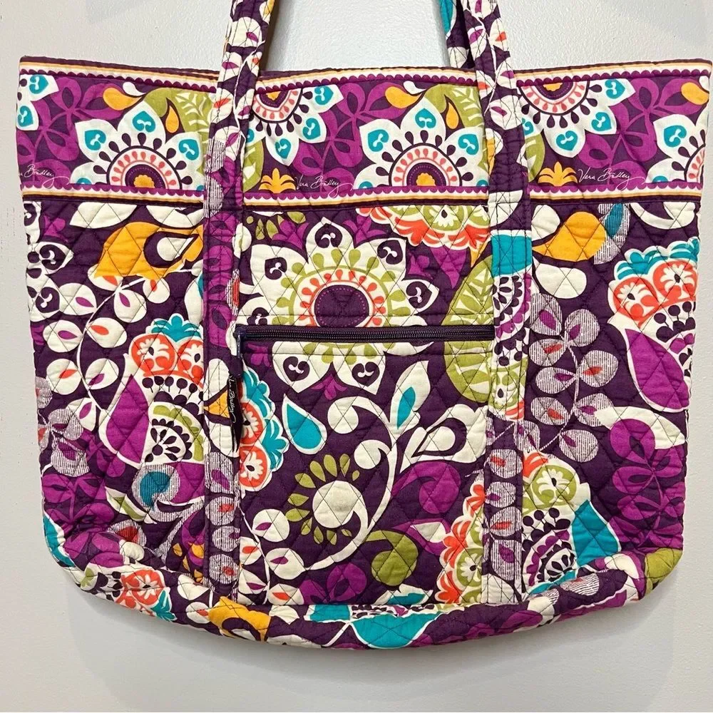 Vera Bradley Retired Plum Crazy Floral Pattern Tote Bag Purse - Picture 3 of 15